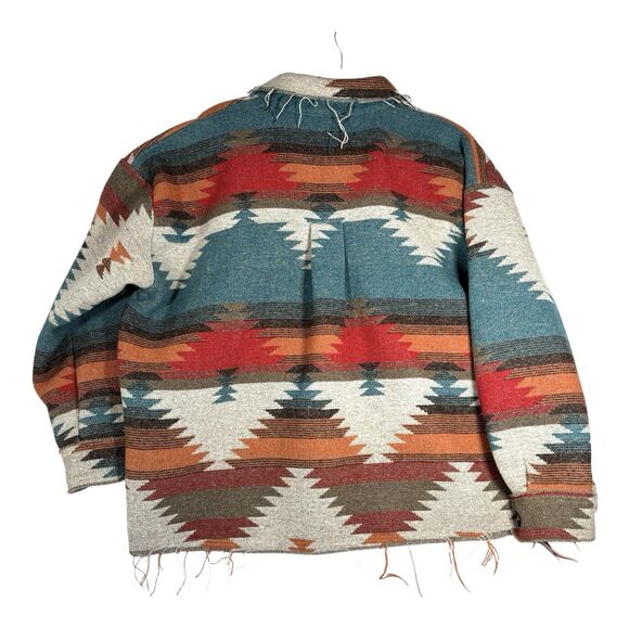 La Miel  Blanket Shirt Jacket Boho Southwest Aztec Shacket Distressed - Picture 5 of 10